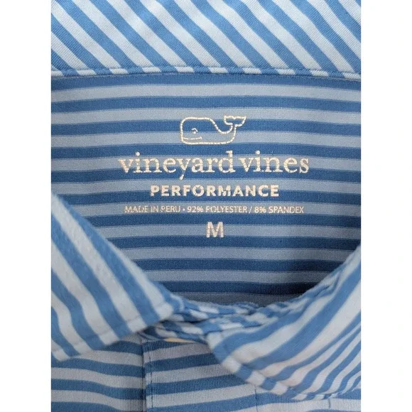 Vineyard Vines Performance Polo Shirt Men's Size Medium Blue Stripe Whale - Picture 2 of 10